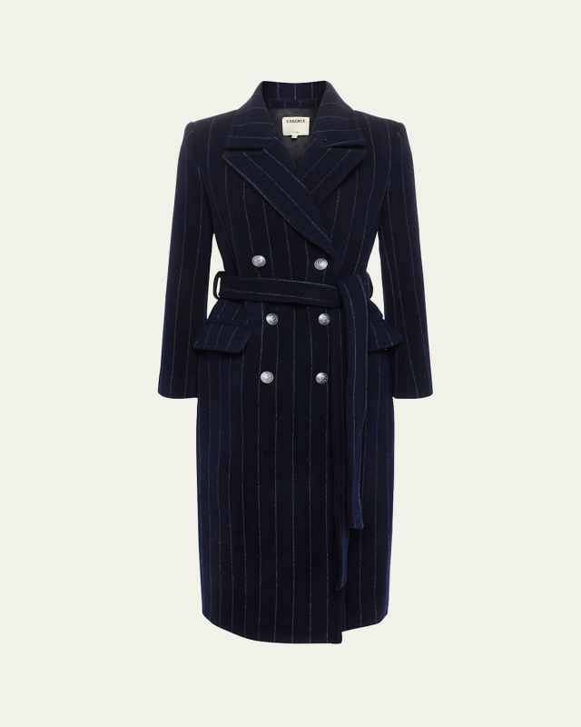 Olina Pinstriped Belted Trench Coat
