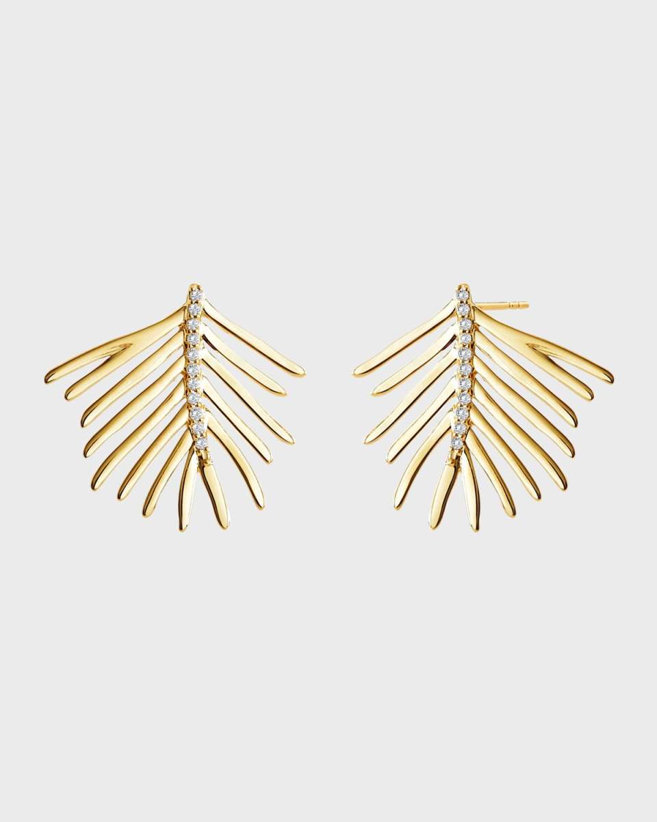 18k Yellow Gold Diamond Palm Leaf Stud Earrings