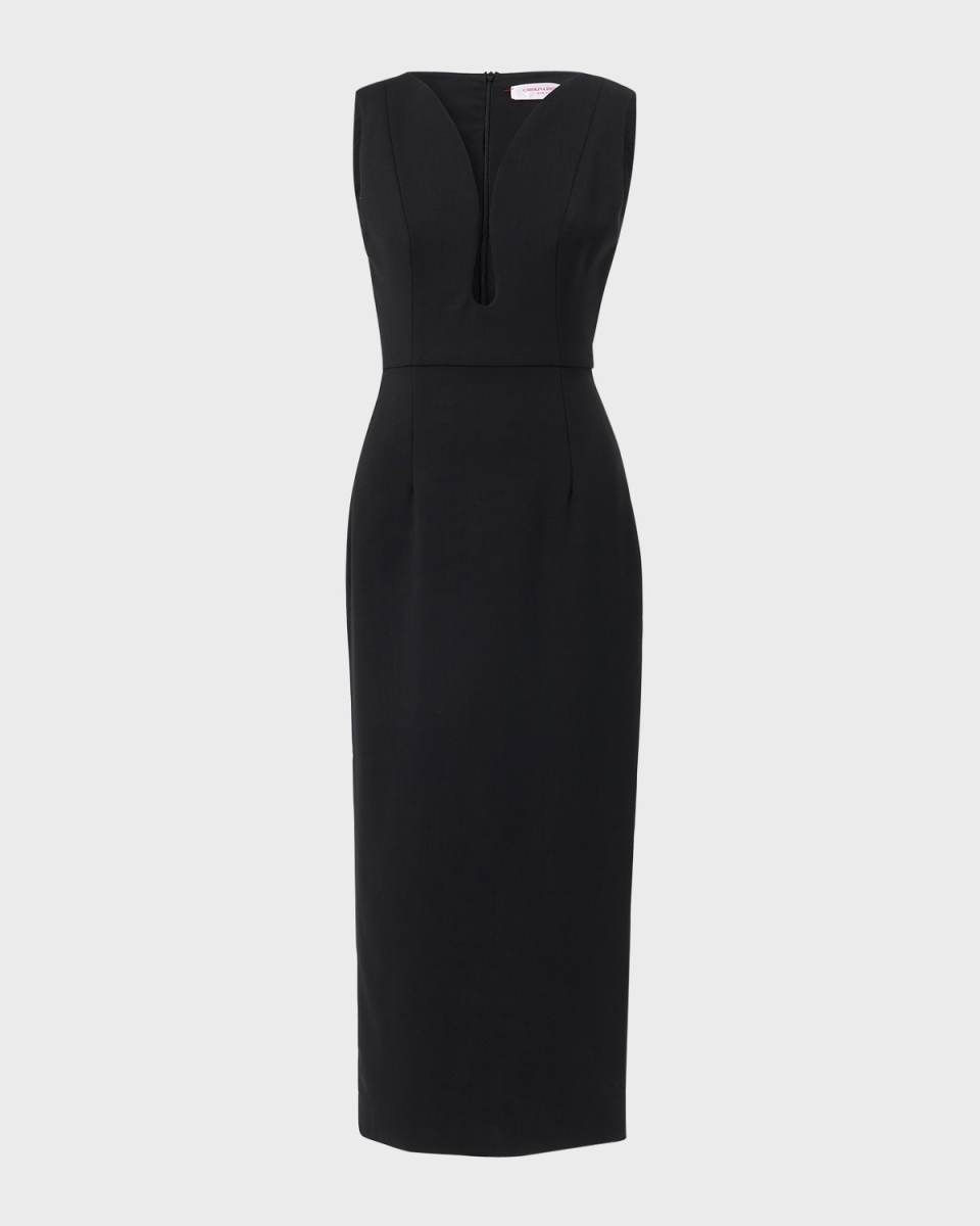 Plunging U-Neck Sleeveless Midi Dress