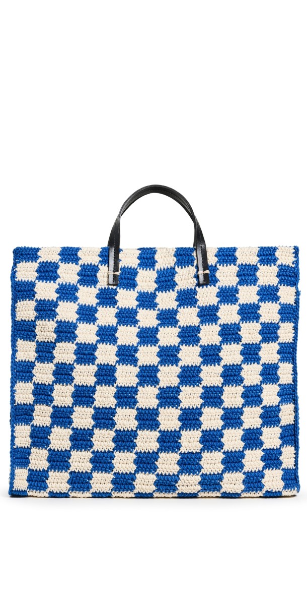 Clare V. Summer Simple Tote Cobalt & Cream Crochet Checker
