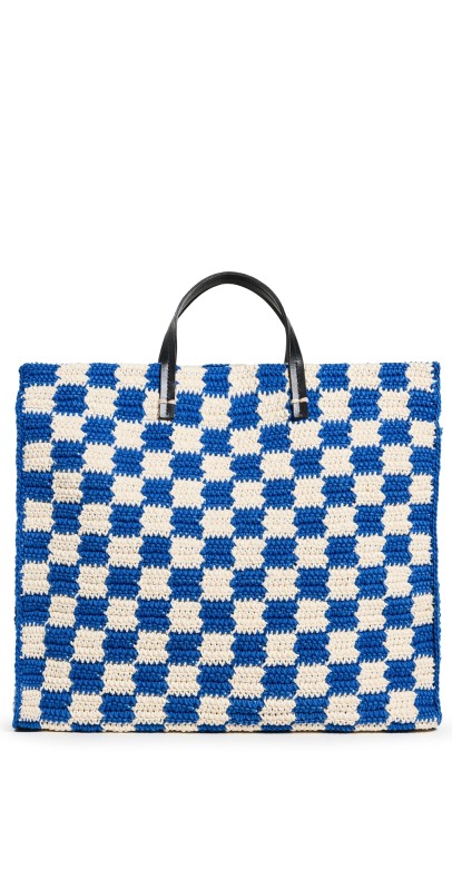 Clare V. Summer Simple Tote Cobalt & Cream Crochet Checker