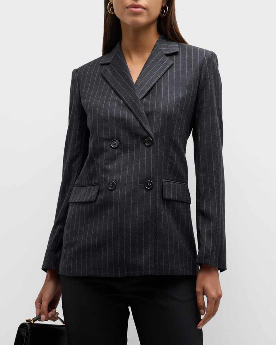 Slim Double-Breasted Suiting Flannel Blazer