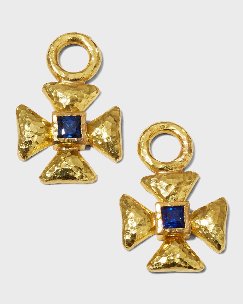 19k Blue Sapphire Maltese Cross Earring Pendants