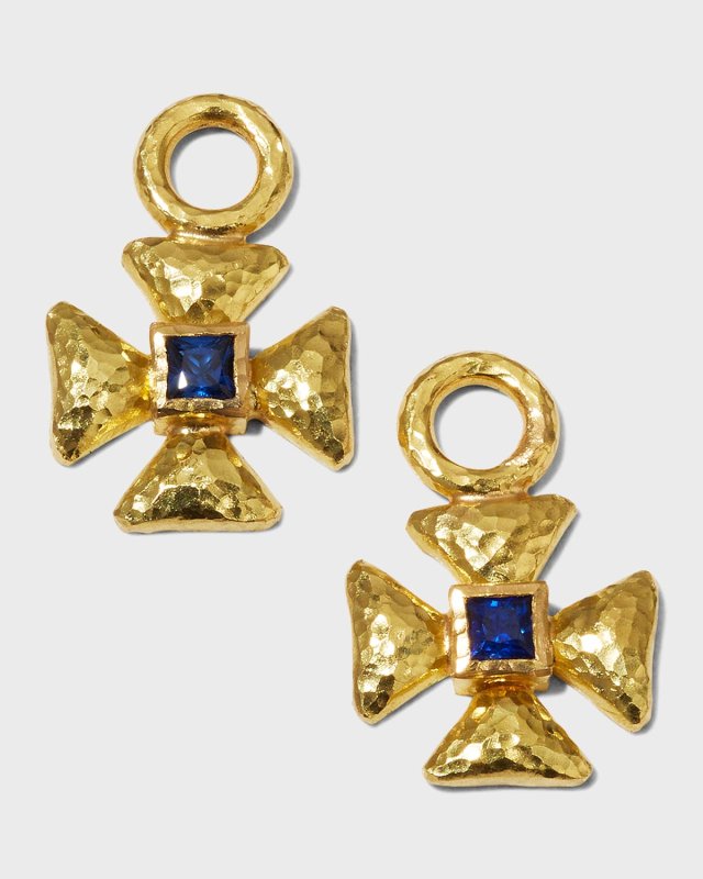 19k Blue Sapphire Maltese Cross Earring Pendants