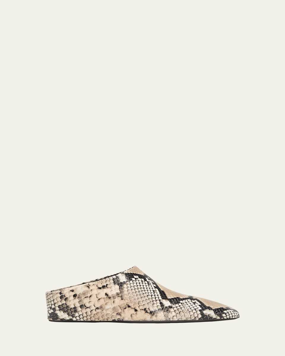Snake-Embossed Wedge Mules