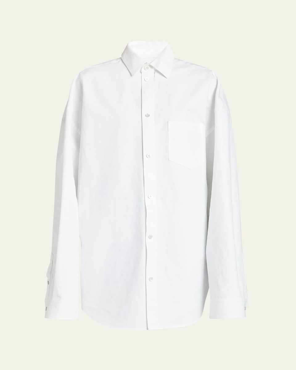 Oversized Snap-Button Poplin Top