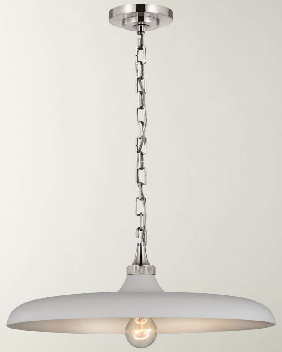 Piatto Medium Pendant In Hand-Rubbed Antique Brass With Plaster White Shade By Thomas O'Brien