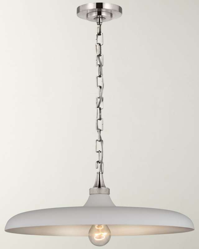 Piatto Medium Pendant In Hand-Rubbed Antique Brass With Plaster White Shade By Thomas O'Brien