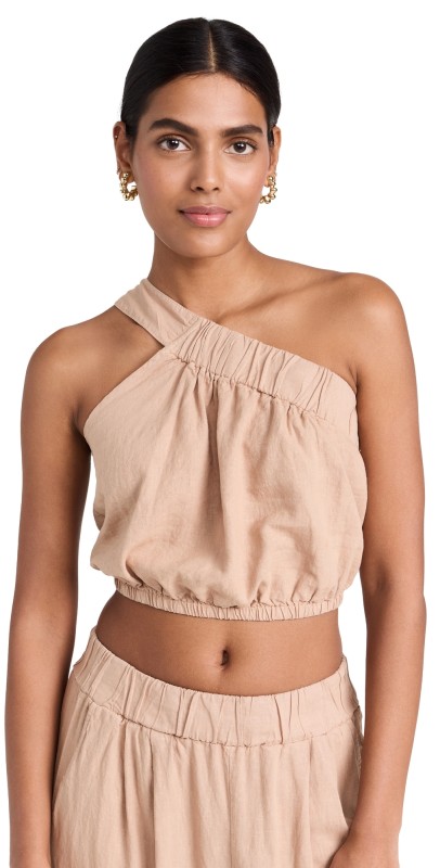 Stateside Linen Onehoulder Top Almond