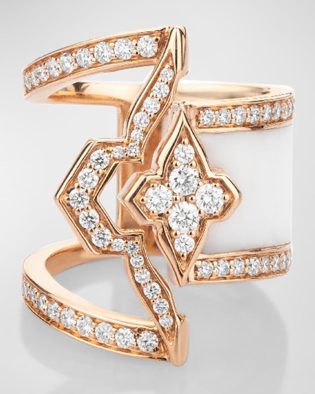 18K Yellow Gold Atlas White Edgy Ring, Size 7