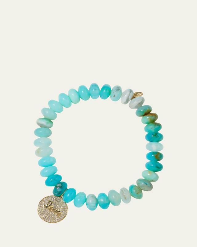 8mm Peruvian Opal and Diamond Love Script Medallion Bracelet