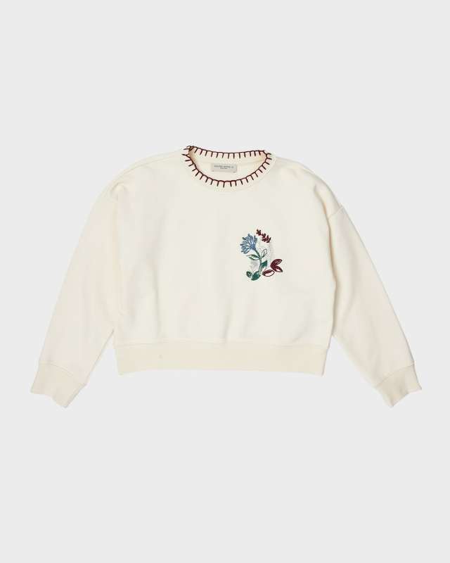 Girl's Cropped Embroidered Floral Sweatshirt, Size