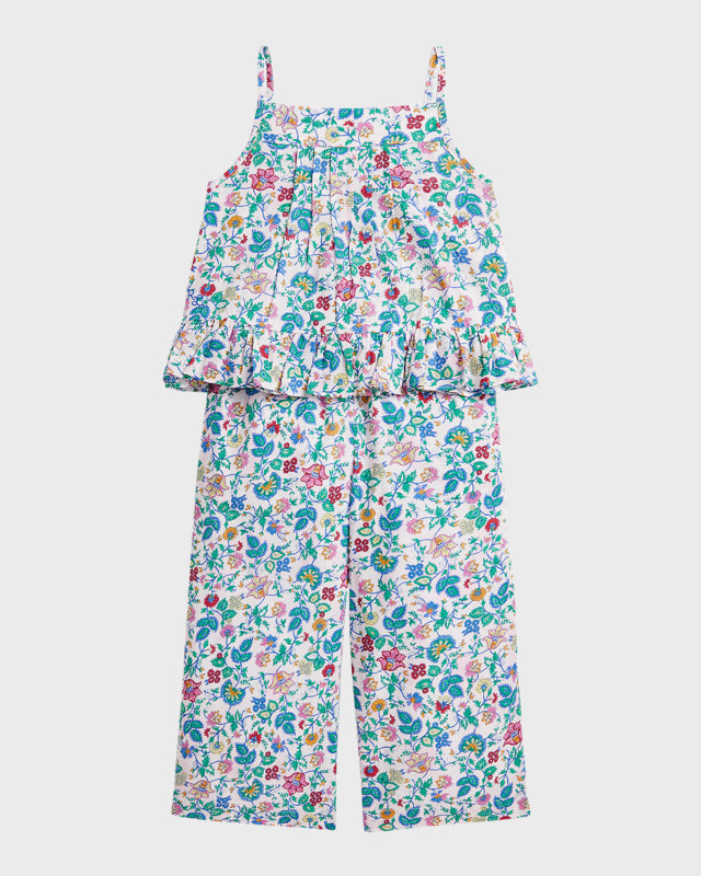 Girl's Floral Cotton Batiste Top and Pants Set, Size 2-