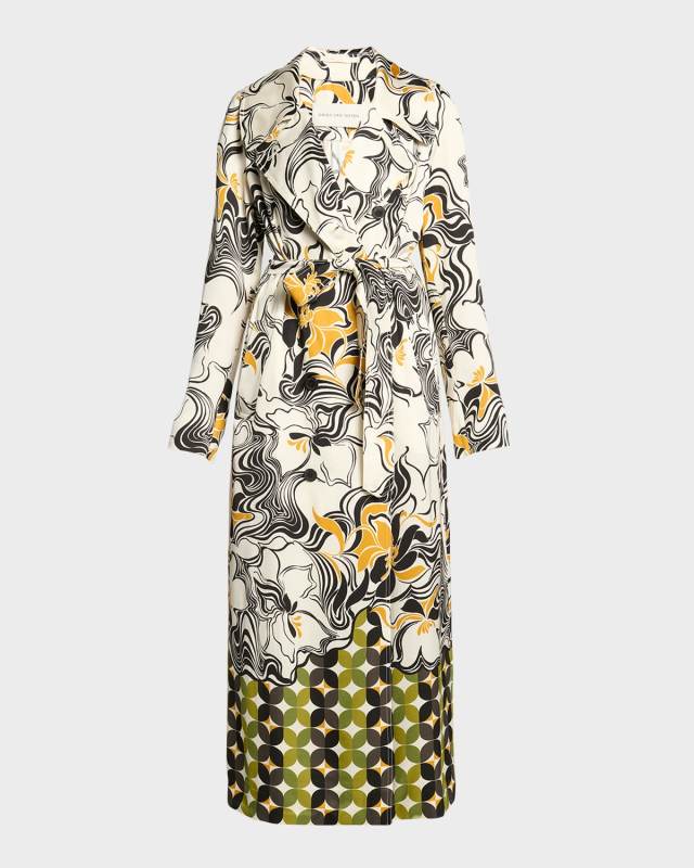 Rolana Abstract Print Belted Trench Coat