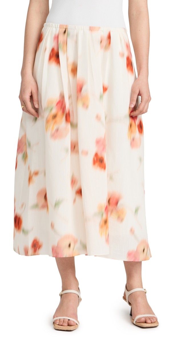 Vince Poppy Blur Gathered Easy Skirt Cream Dusk