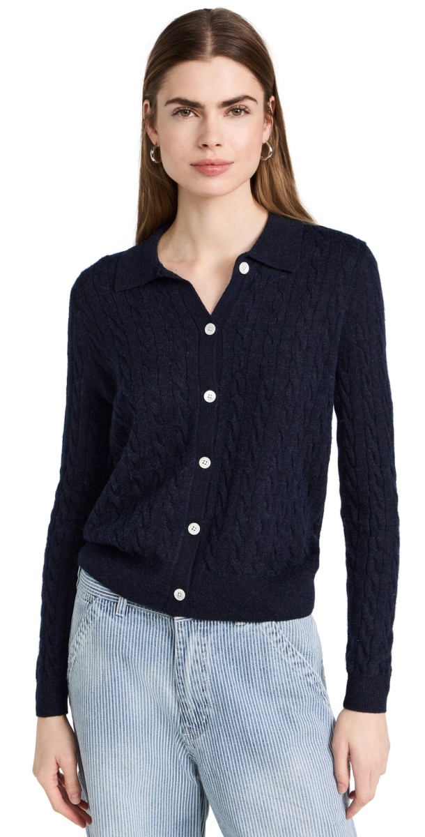 Alex Mill Mini Cable Cardigan In Alpaca Blend Navy