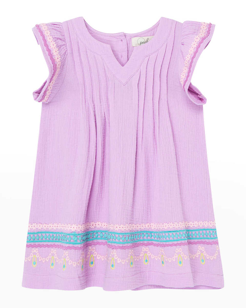 Girl's Embroidered Pleated Dress, Size 4-