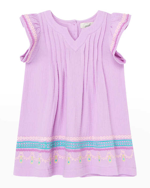 Girl's Embroidered Pleated Dress, Size 4-