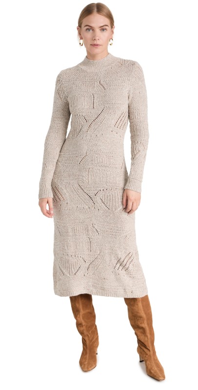 Autumn Cashmere Cable Midi Dress Oatmeal