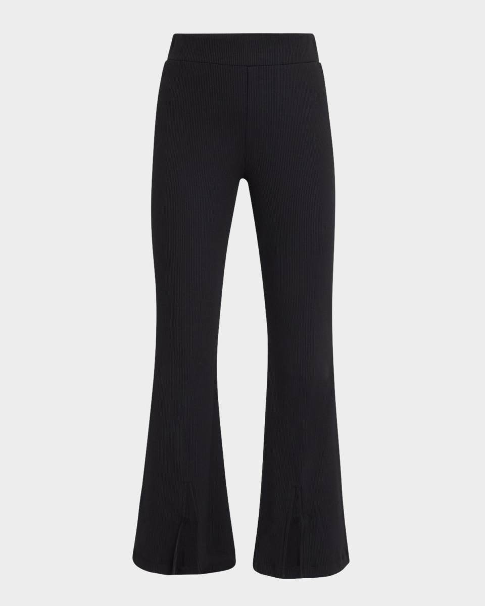 Black Rib Split-Hem Flare Pants