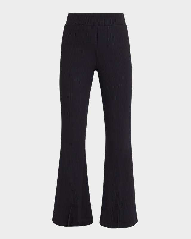 Black Rib Split-Hem Flare Pants