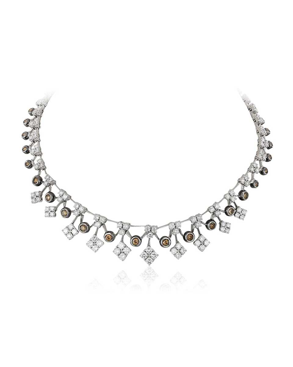 18K White Gold White and Brown Diamond Necklace