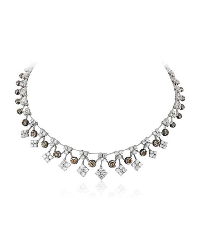 18K White Gold White and Brown Diamond Necklace