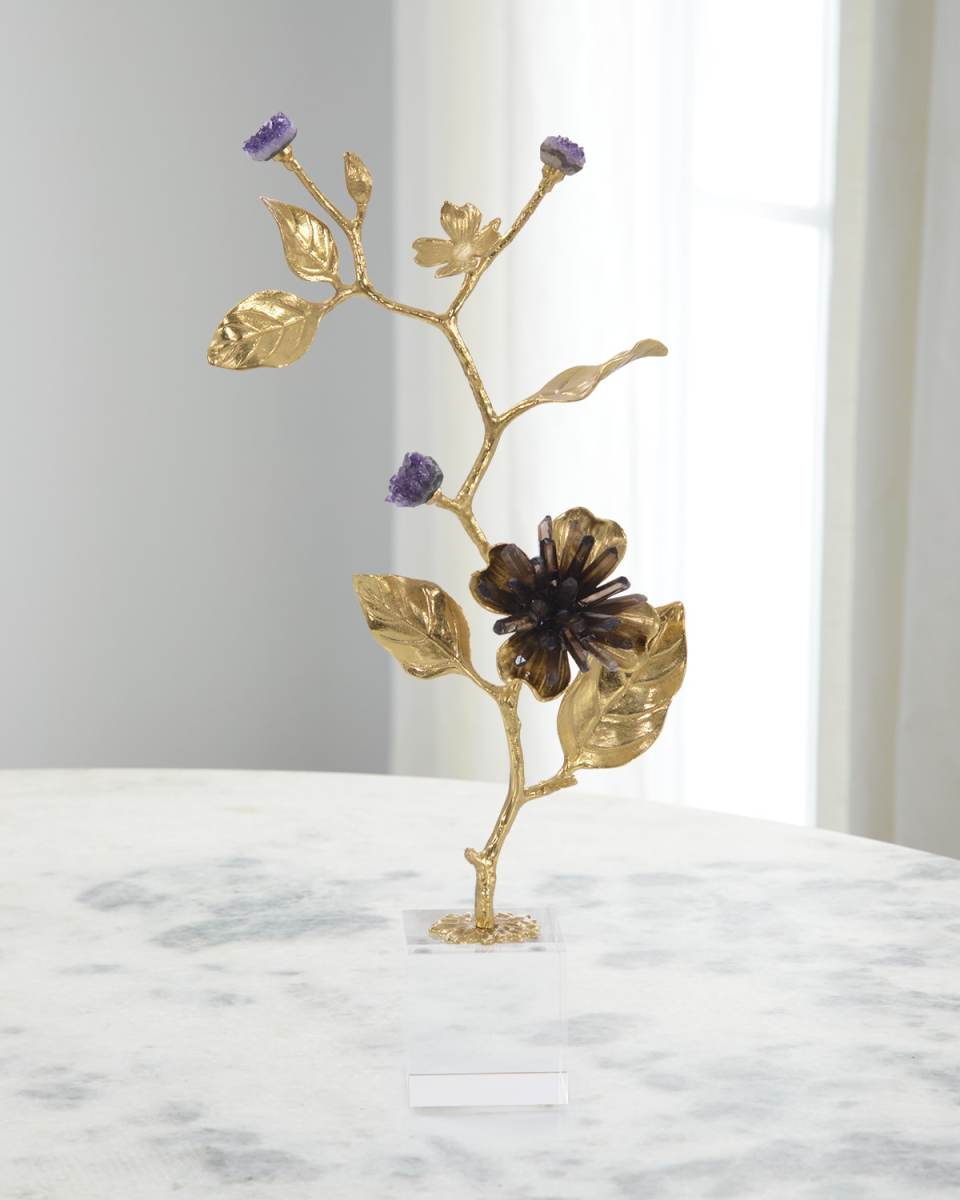 Amethyst & Brass Branch Sculpture - 19"