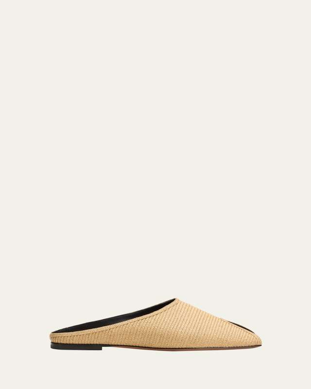 Straw Open-Toe Ballerina Mules