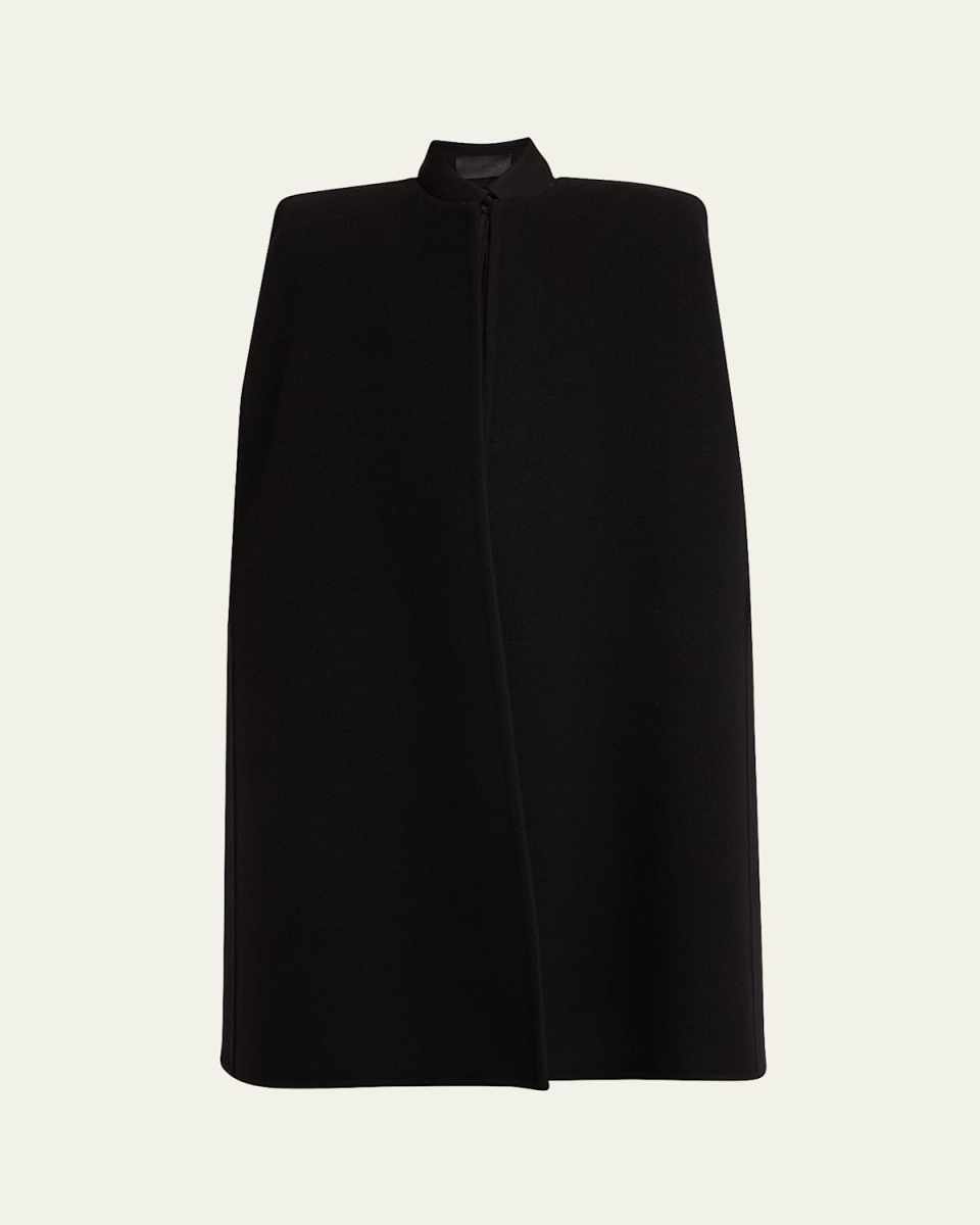 Wide Strong-Shoulder Wool-Cashmere Cape