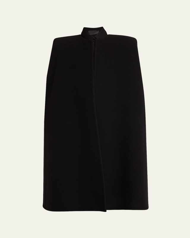 Wide Strong-Shoulder Wool-Cashmere Cape
