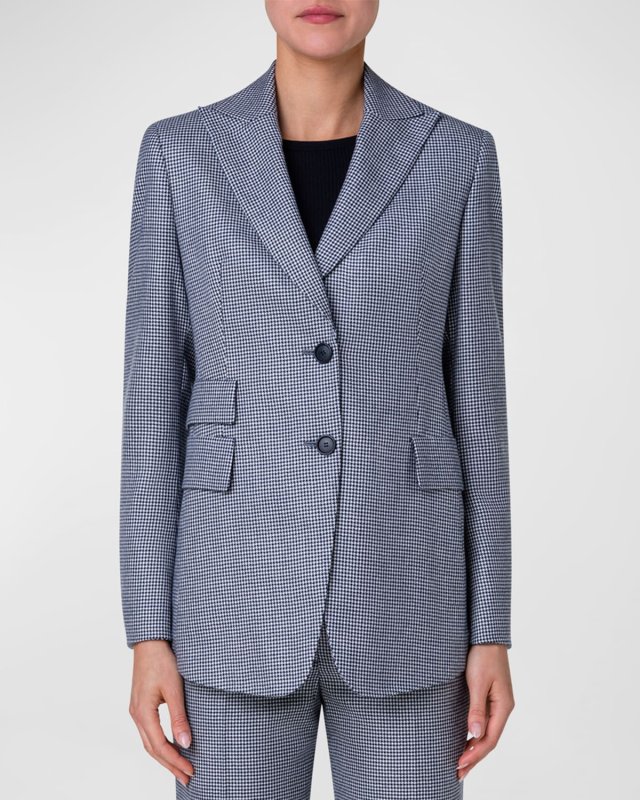 Houndstooth Cashmere Pepita Tailored Blazer