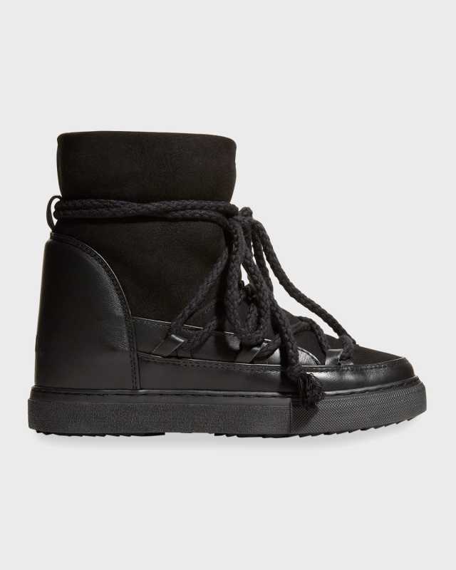 Classic Mixed Leather Wedge Snow Booties