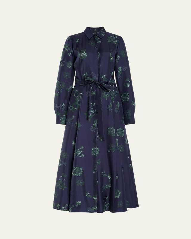 Galway Floral Belted Satin Shirtdress