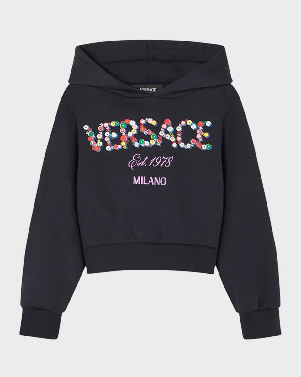 Girl's Floral Logo-Print Hoodie, Size 8-14