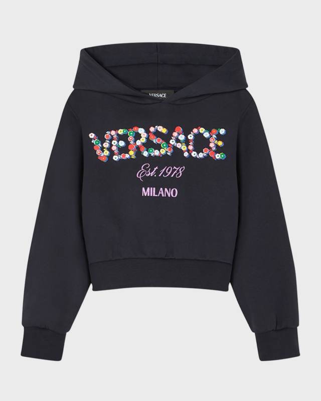 Girl's Floral Logo-Print Hoodie, Size 8-14