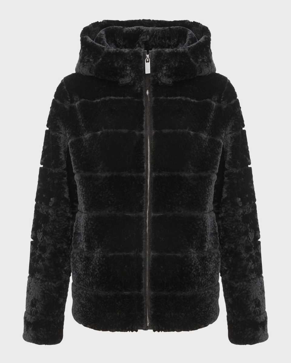 Horizontal Curly Lamb Shearling Zip Jacket With Hood