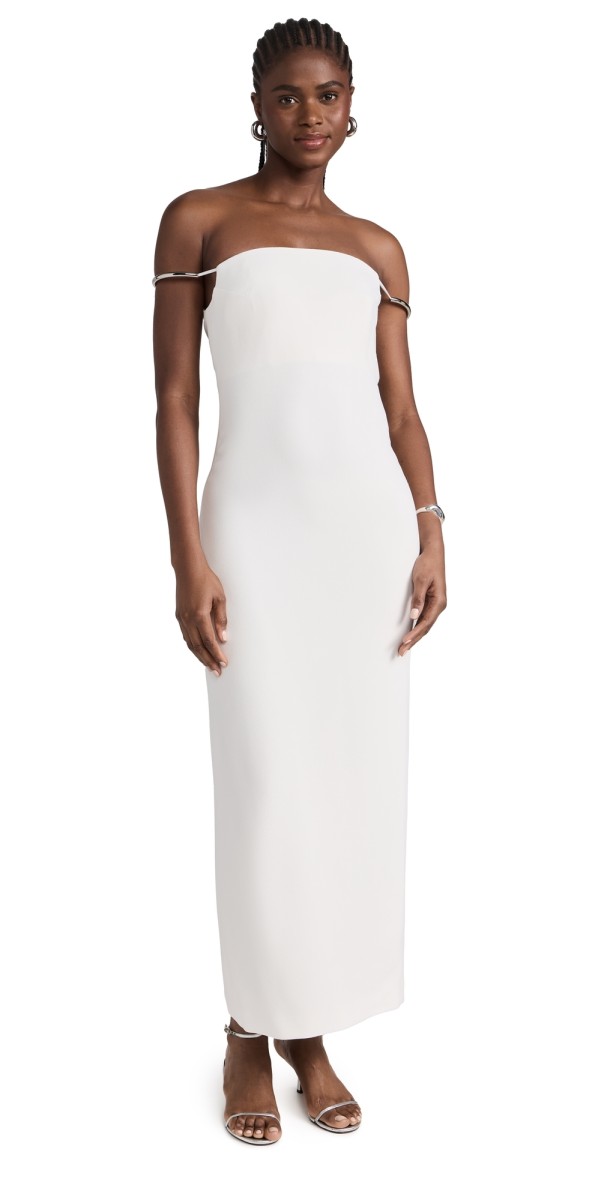 Brandon Maxwell Off The Shoulder Slip Dress with Silver Hardware White
