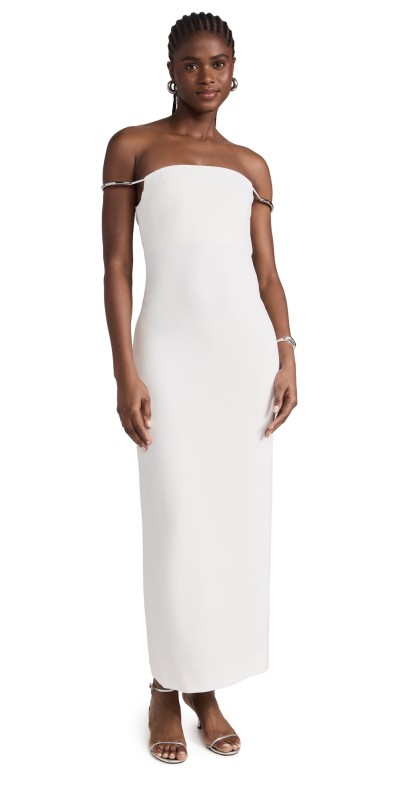 Brandon Maxwell Off The Shoulder Slip Dress with Silver Hardware White