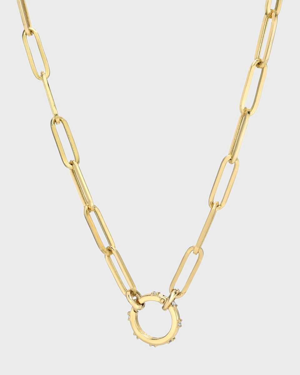 14k Gold Large Paper Clip Chain with Diamond Ring