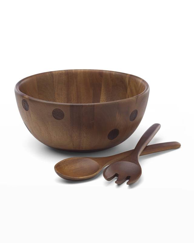 all in good taste deco dot salad bowl w/servers