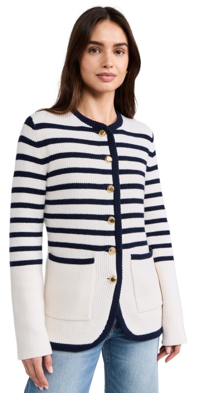 rag & bone Nancy Long Stripe Cardigan Ivory