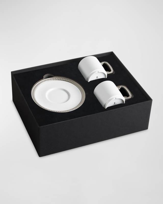 Soie Tressee Silver 3-Piece Espresso Cup & Saucer Set