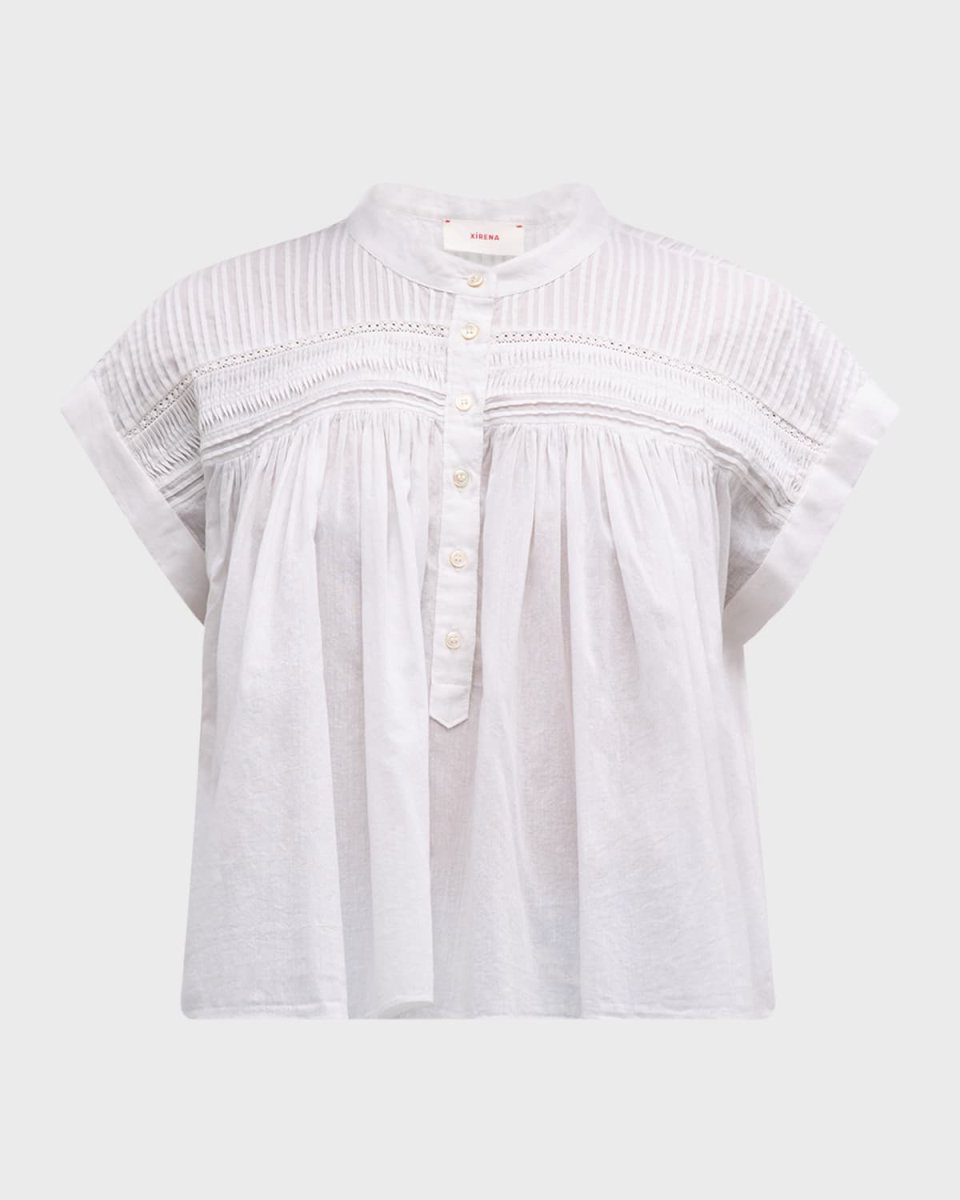 Louelle Ruched Lace-Trim Cotton Top