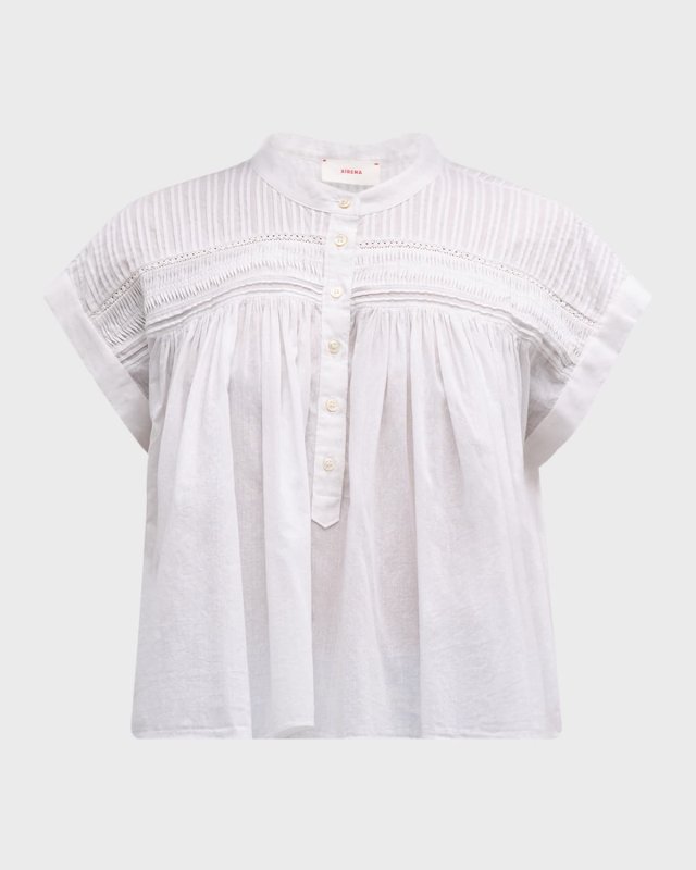 Louelle Ruched Lace-Trim Cotton Top