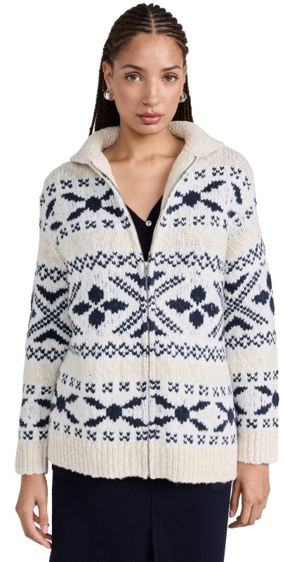 Vince Nordic Fair Isle Cardigan Lt White Sand/Washed Coastal