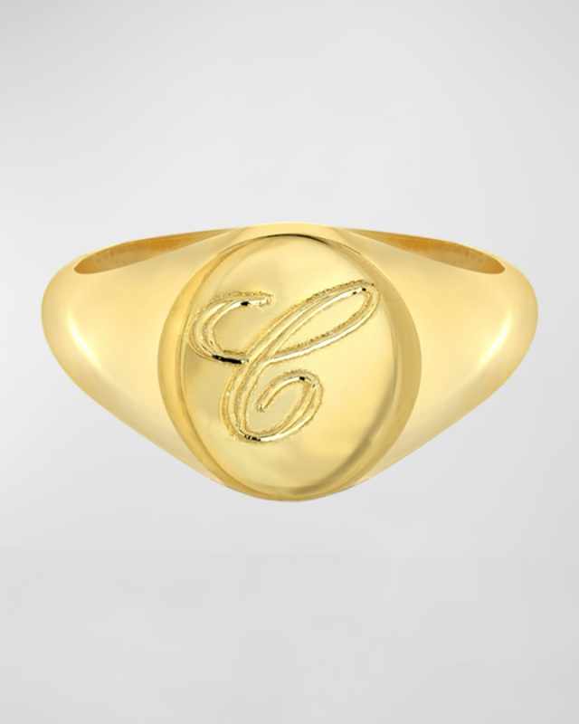 Small Personalized Initial Signet Ring, Size 4-8