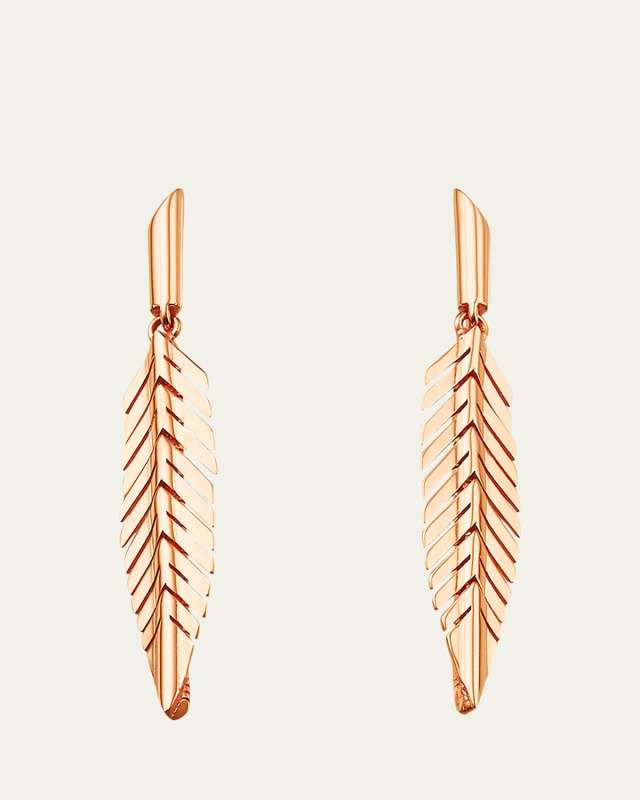 18K Rose Gold Feather Drop Earrings- Small