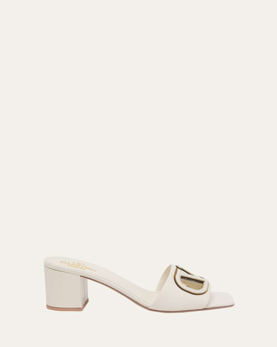 VLogo Leather Cutout Slide Sandals