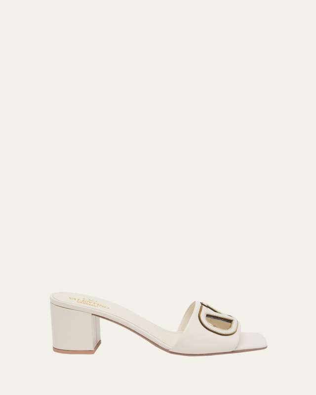 VLogo Leather Cutout Slide Sandals
